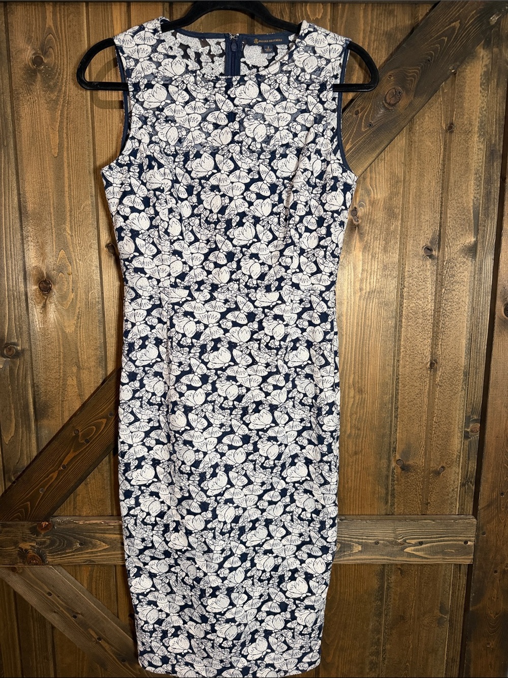 Brooks Brothers Navy Floral Midi Sheath Dress
